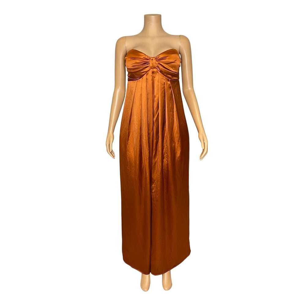 Lulus Memorable Entrance Homecoming Maxi Dress Large Rust Orange Strapless Satin